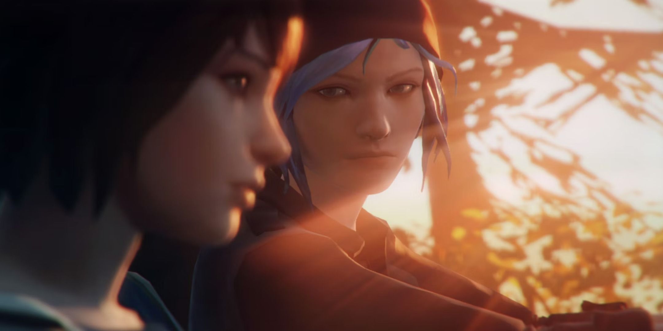 Chloe looking at Max in Life is Strange.