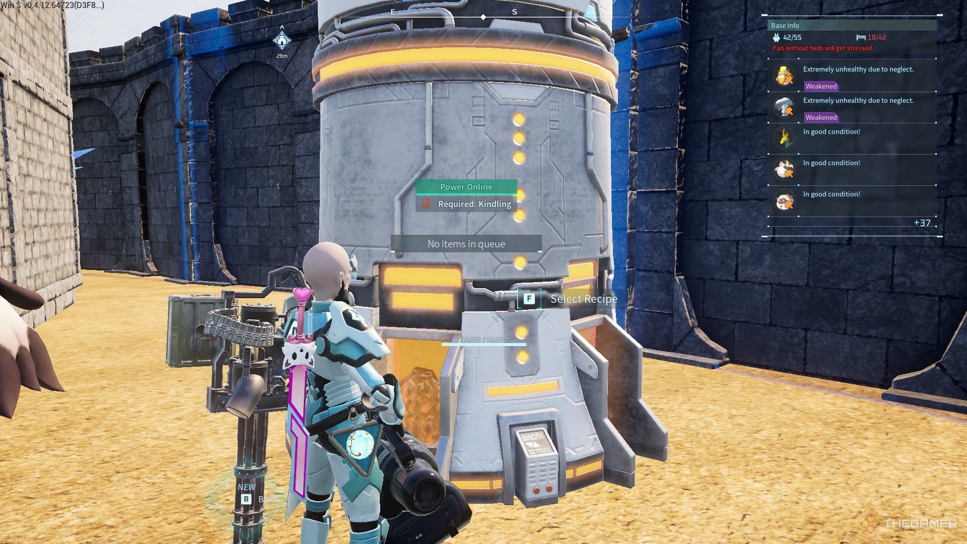 The image shows the player standing close to the Gigantic Furnace in Palworld.