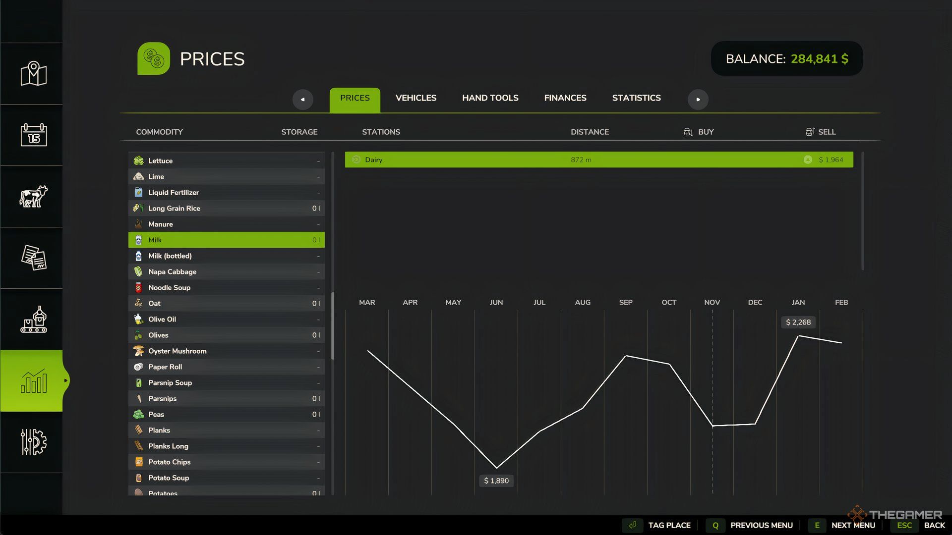 Milk price statsistics in Farming Simulator 25.