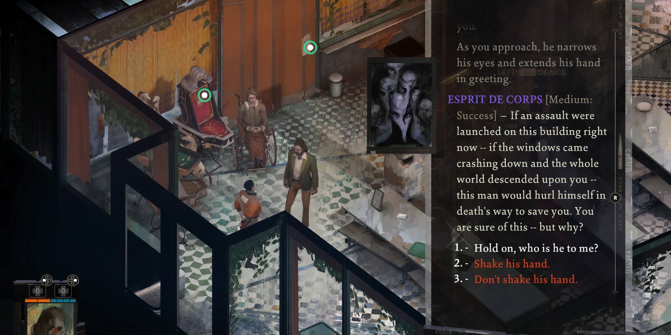 The skill check screen for Esprit de Corps in Disco Elysium.