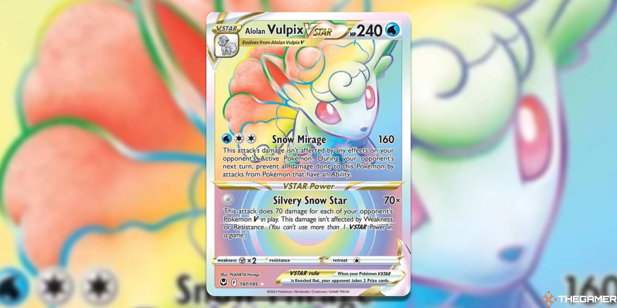 Alolan Vulpix VSTAR Rainbow Rare from Silver Tempest in the Pokemon TCG.