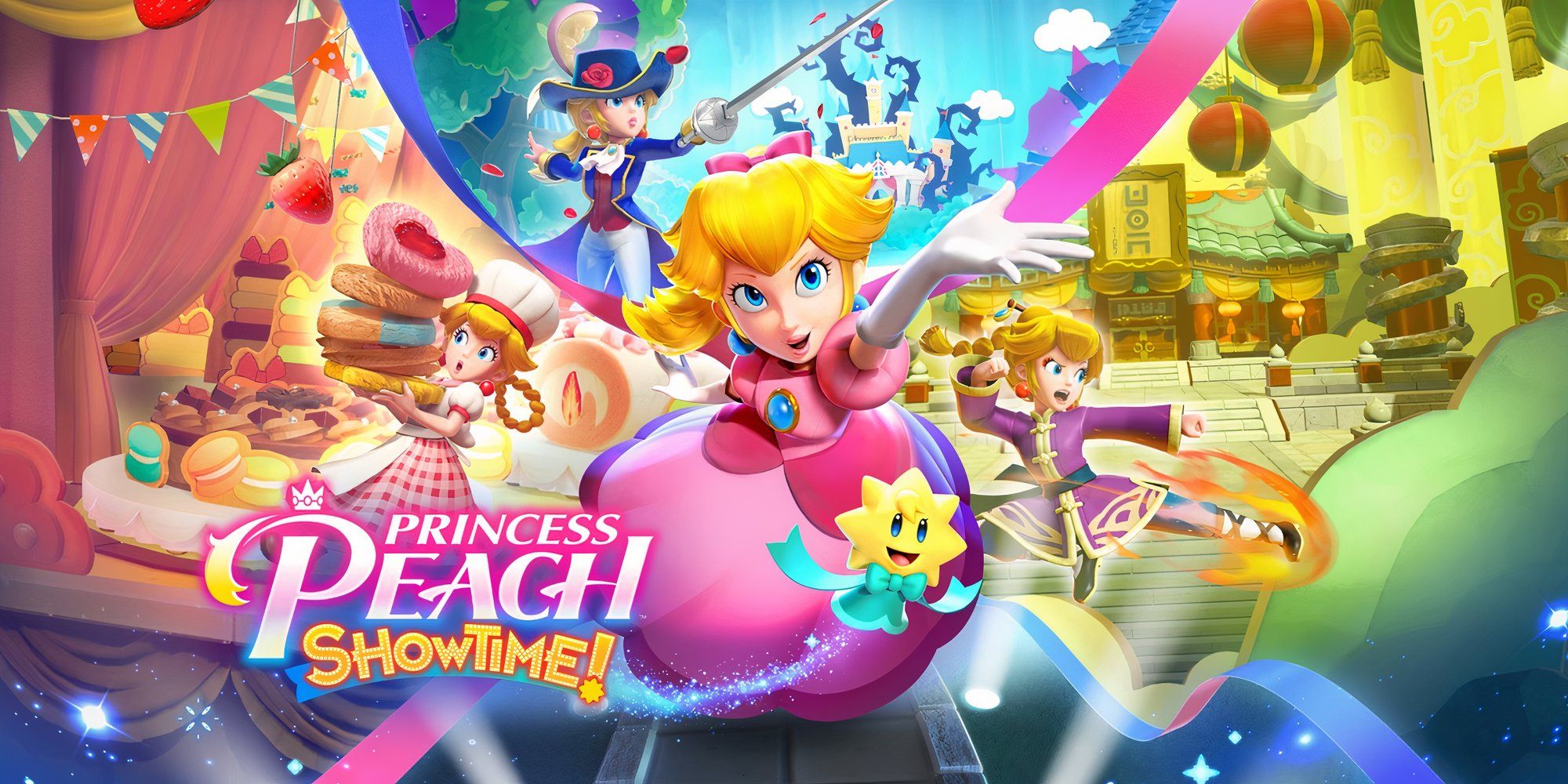 Promo art featuring characters in Princess Peach Showtime