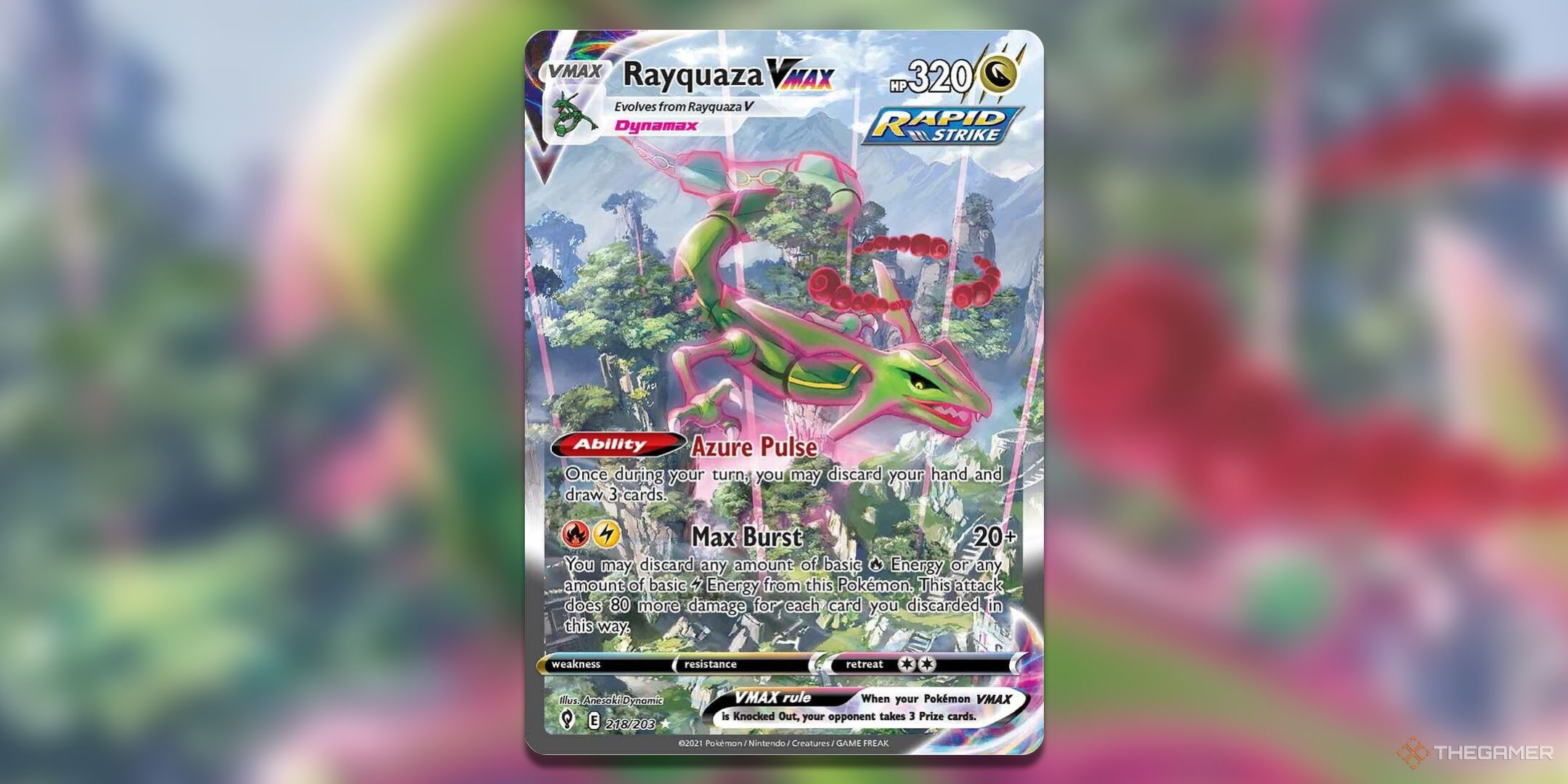 Rayquaza VMAX Alternate Art Evolving Skies Pokemon TCG Card Art.