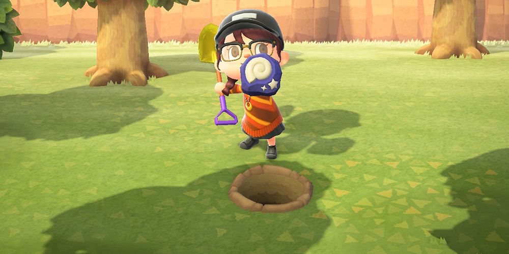 A villager digging up a fossil.