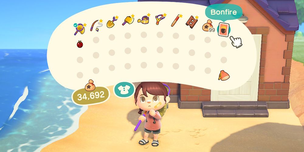 A villager looking at their pocket inventory.