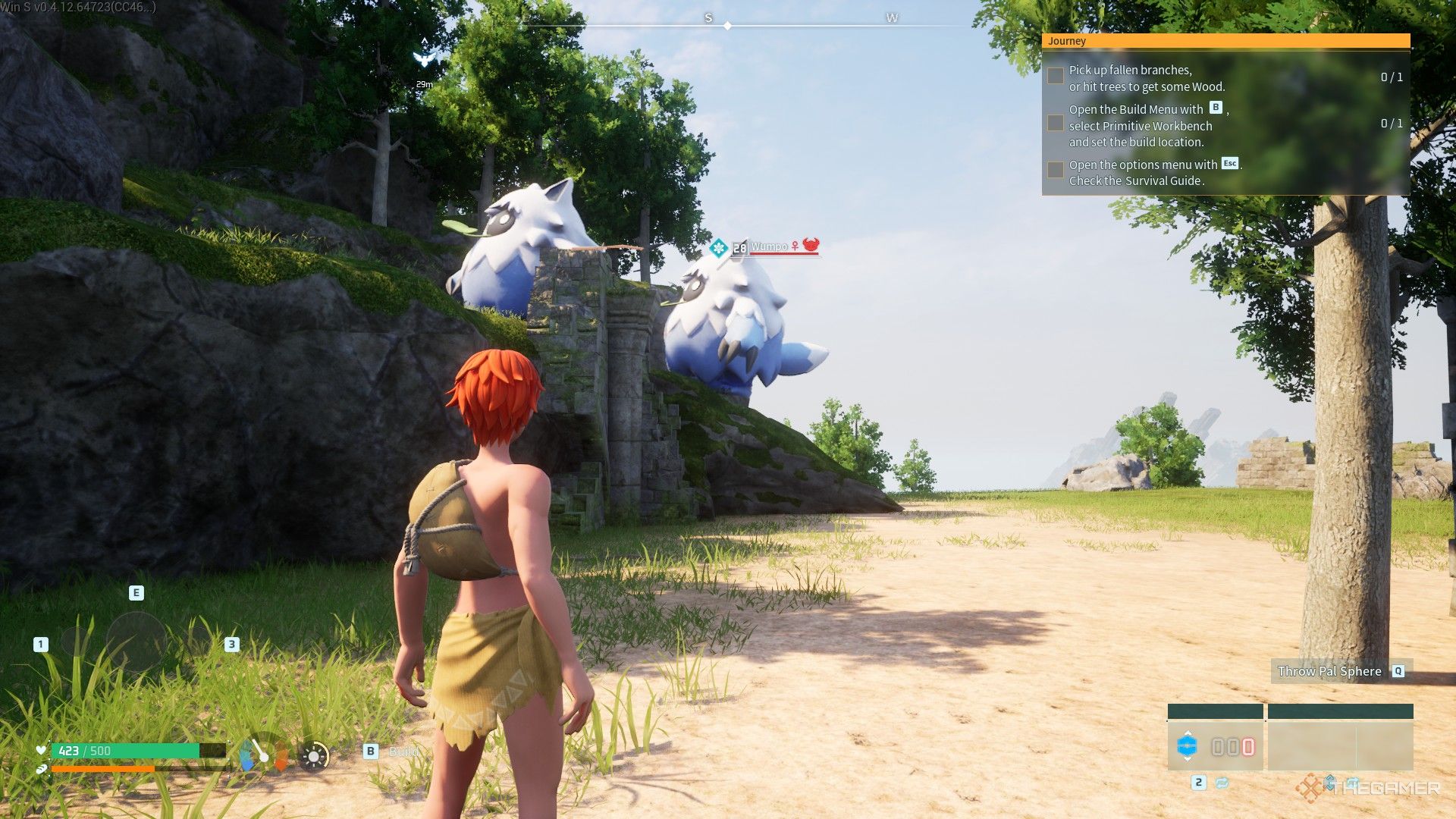 The player encounters with two Wumpos next to the base in Palworld.