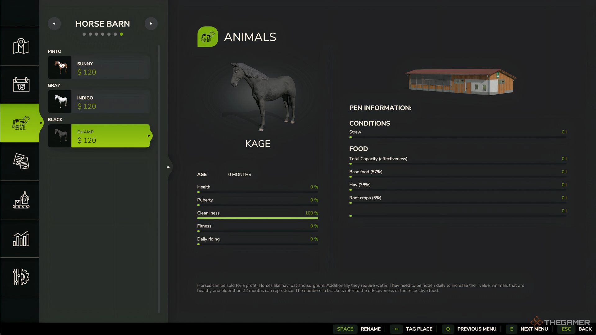 Horse Management Menu in Farming Simulator 25.