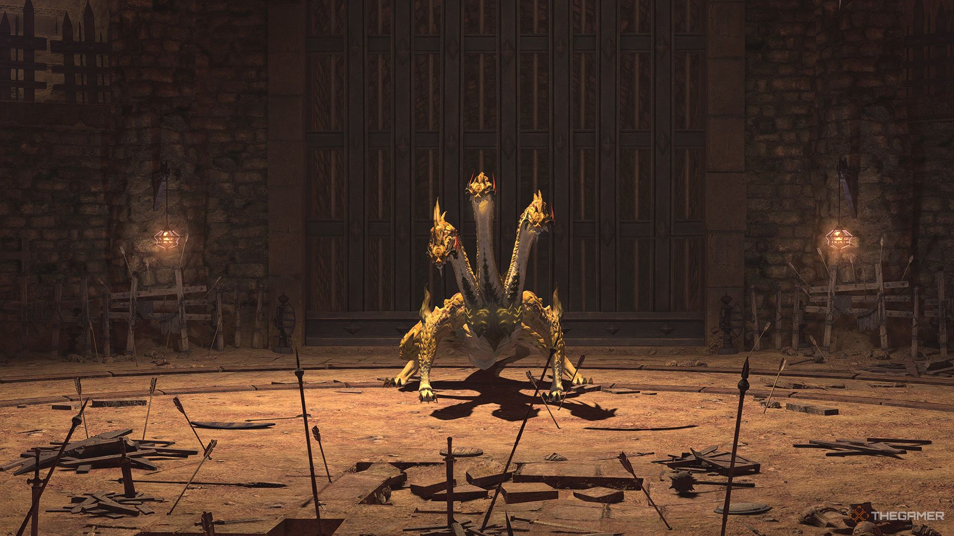 The Hydra in the Thanalan coliseum before the Trial begins in Final Fantasy 14.