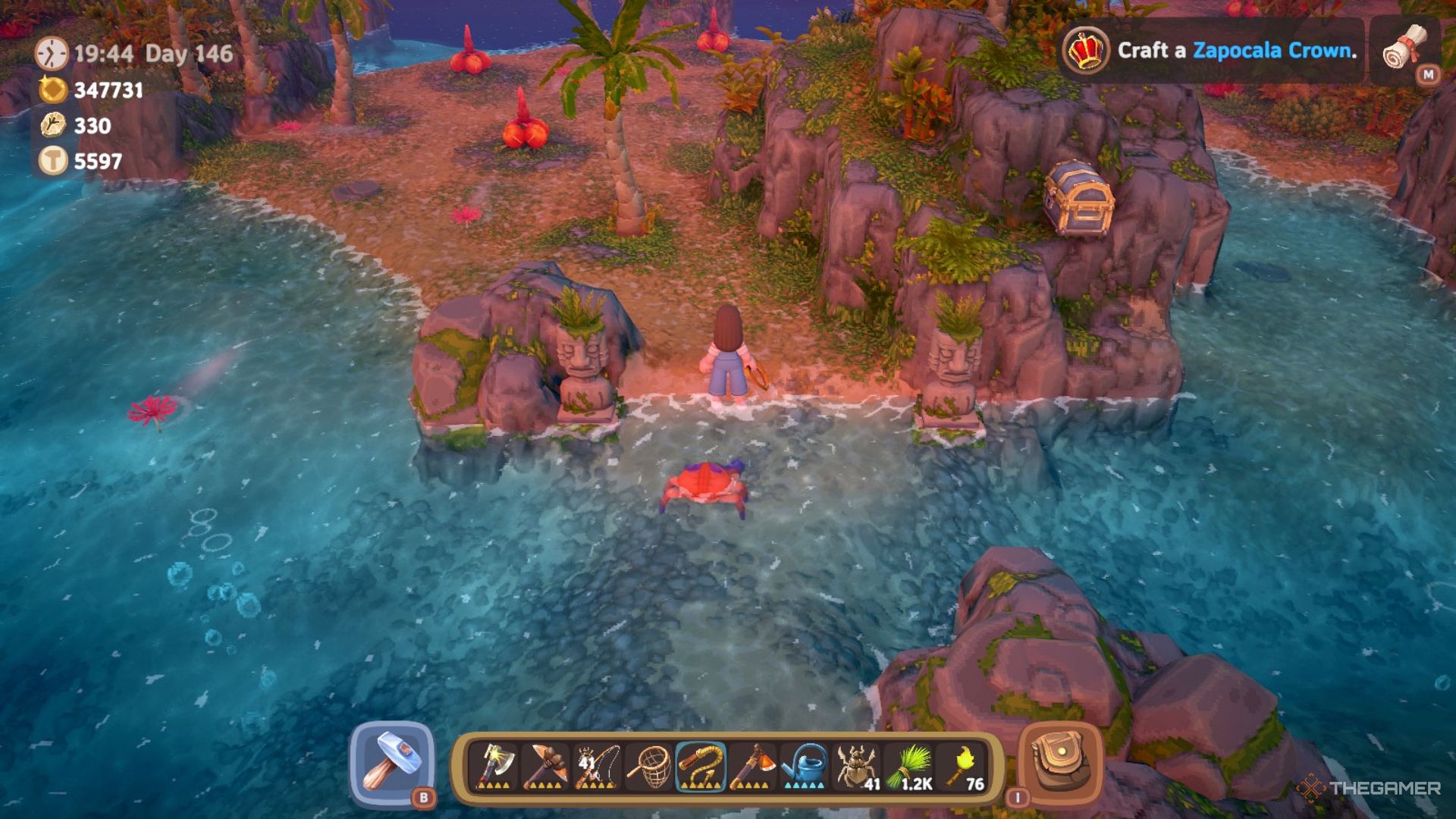 Player character standing in front of a section of quicksand with Saw Plants in the distance in Luma Island.