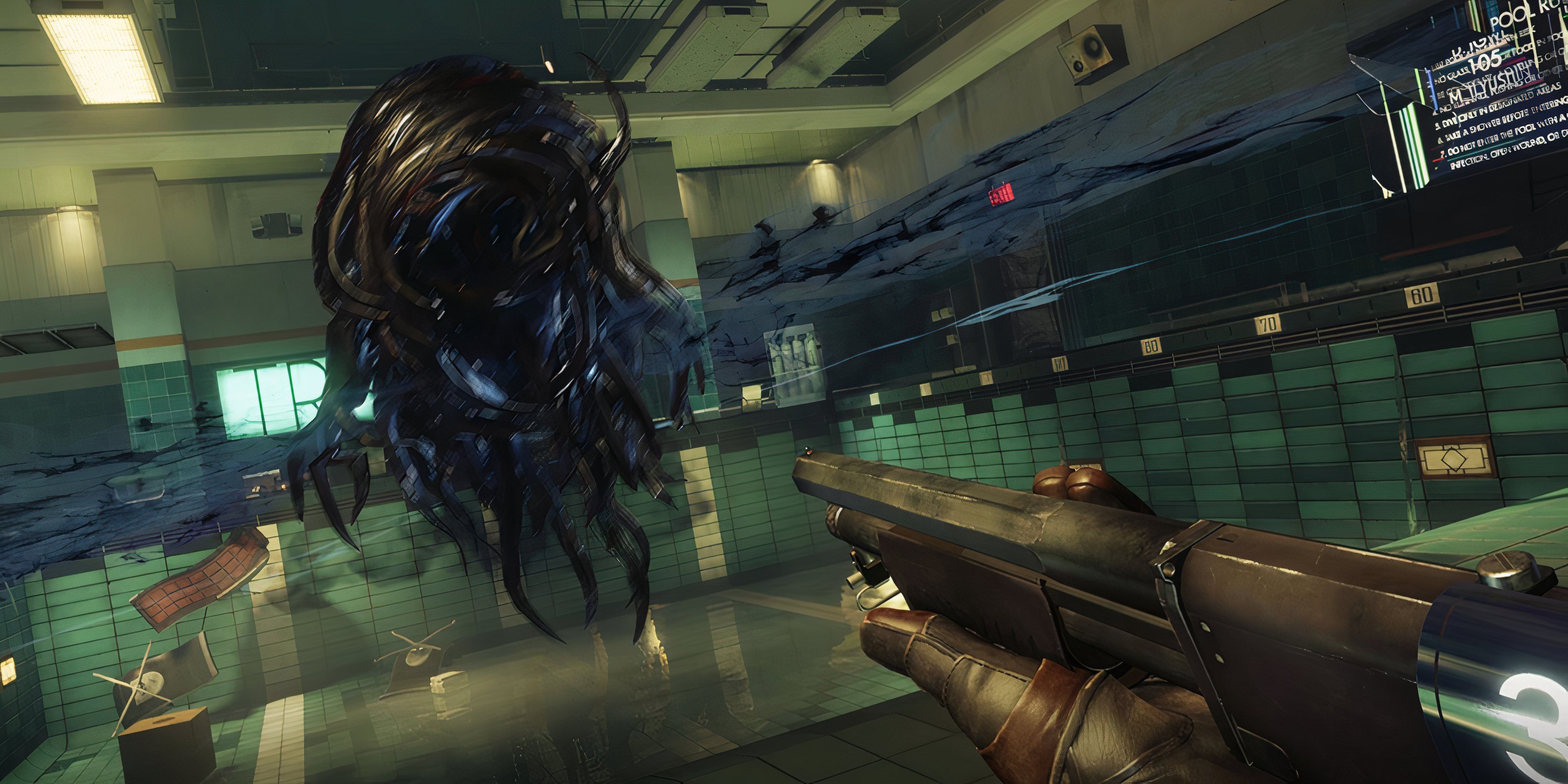 20 Great Story-Driven FPS Games Man SHooters a big alien enemy with a shotgun