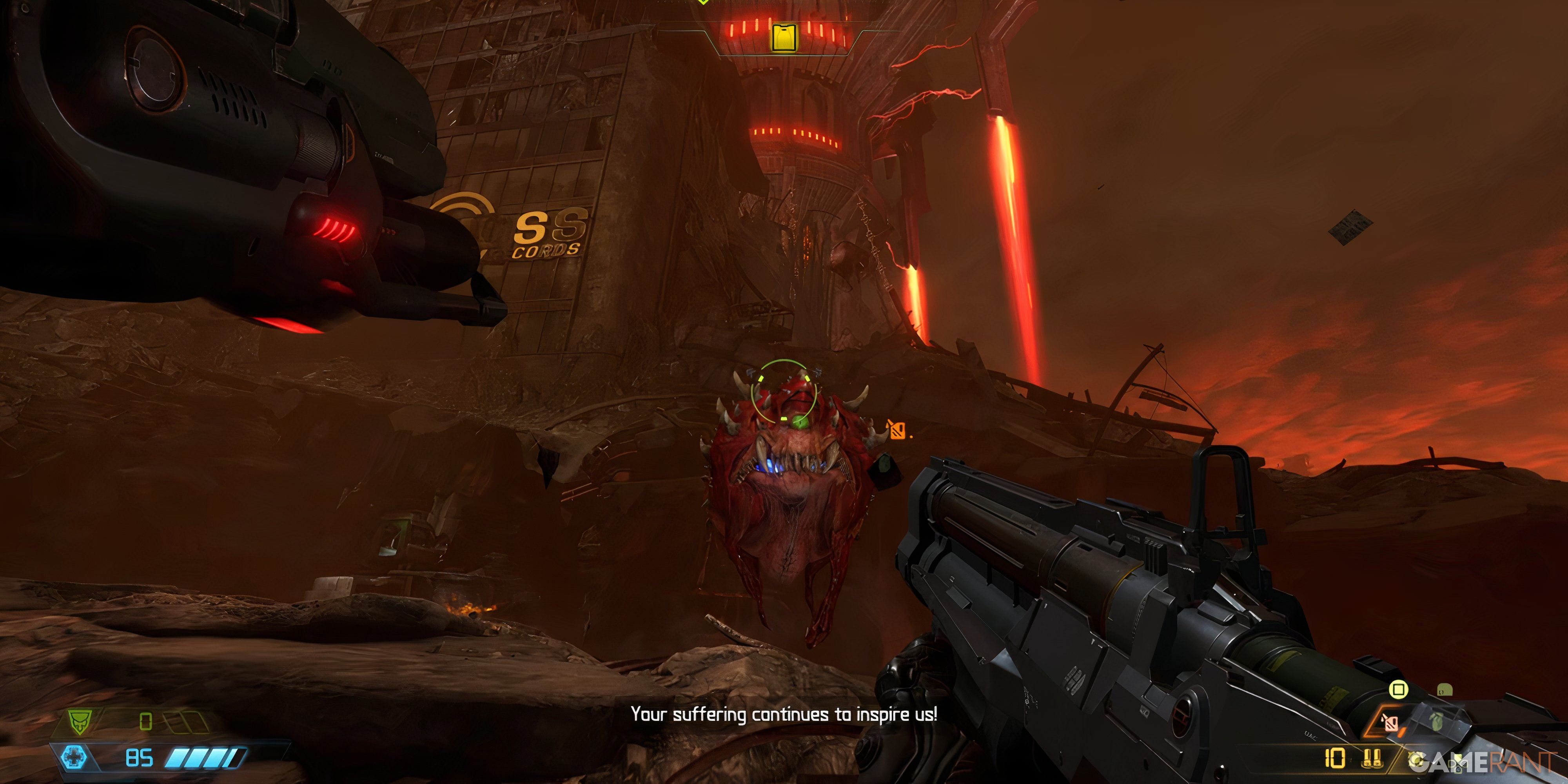 24 Great Story-Driven FPS Games Doom Slayer aims at a cacodaemon