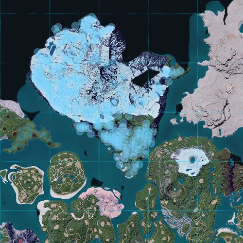 The orange-colored areas shows the possible Hangyu Cryst spawn location on the map in Palworld