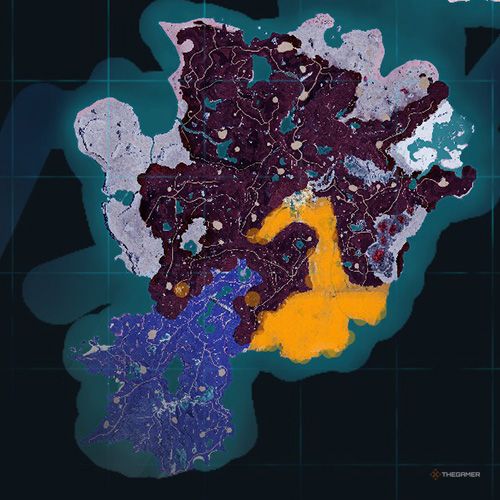 The orange-colored areas shows the possible Ribbuny Botan spawn location on the map in Palworld