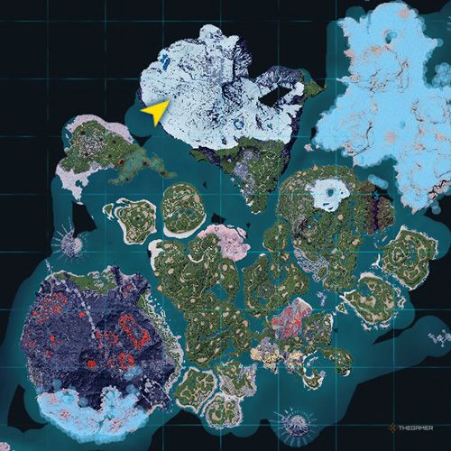 The orange-colored areas shows the possible Leezpunk spawn location on the map in Palworld