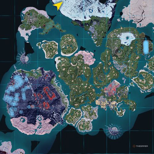 The orange-colored areas shows the possible Leezpunk Ignis spawn location on the map in Palworld