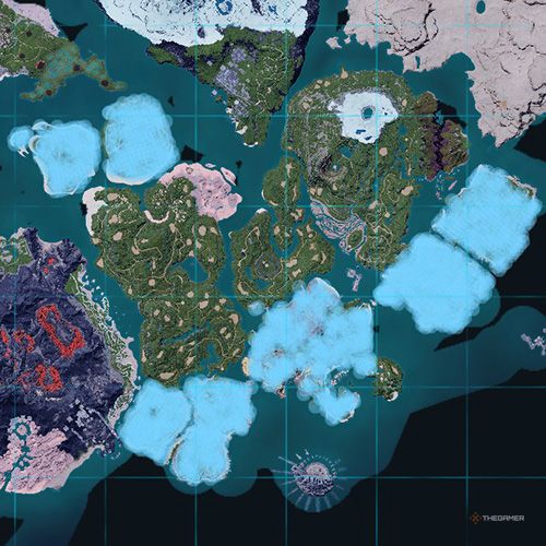 The orange-colored areas shows the possible Tombat spawn location on the map in Palworld