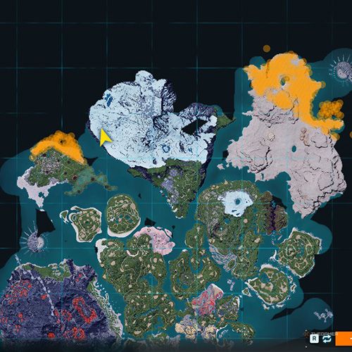 The orange-colored areas shows the possible Beakon spawn location on the map in Palworld