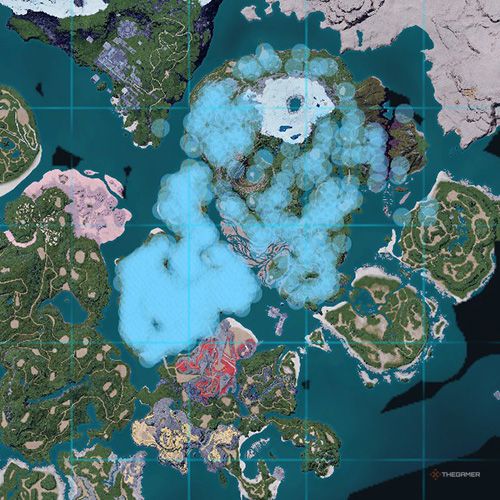 The orange-colored areas shows the possible Katress spawn location on the map in Palworld