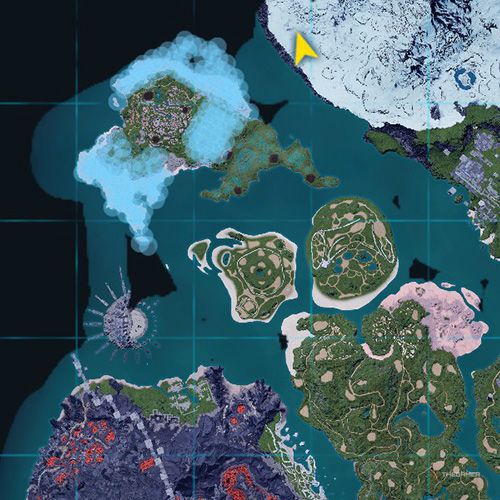 The orange-colored areas shows the possible Wixen Noct spawn location on the map in Palworld