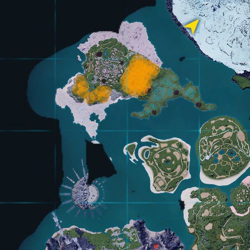 The orange-colored areas shows the possible Quivern Botan spawn location on the map in Palworld