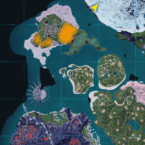 The orange-colored areas shows the possible Lullu spawn location on the map in Palworld