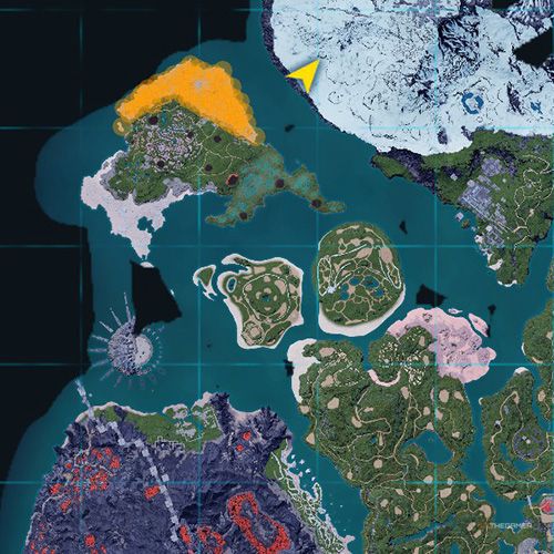 The orange-colored areas shows the possible Prixter spawn location on the map in Palworld