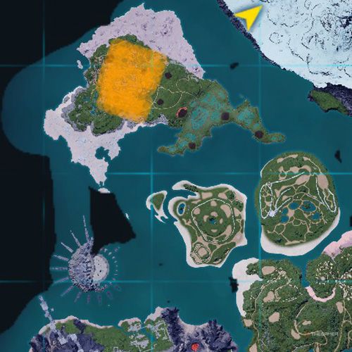 The orange-colored areas shows the possible Yakumo spawn location on the map in Palworld