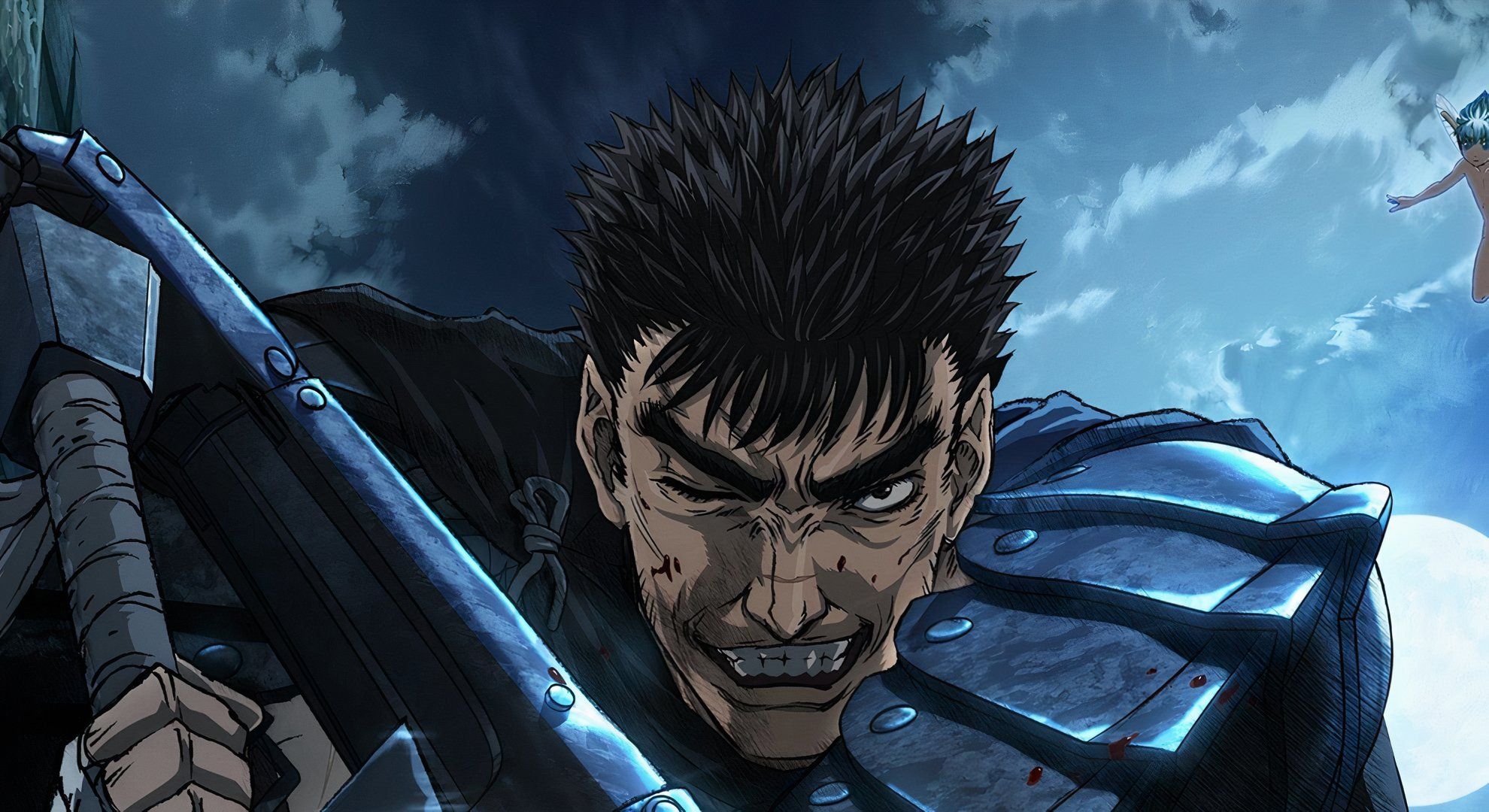 Guts in extreme pain in Berserk Anime.