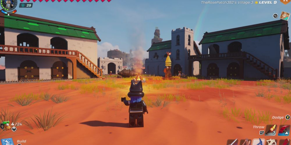 Lego Fortnite: Standing inside Dry Valley village.