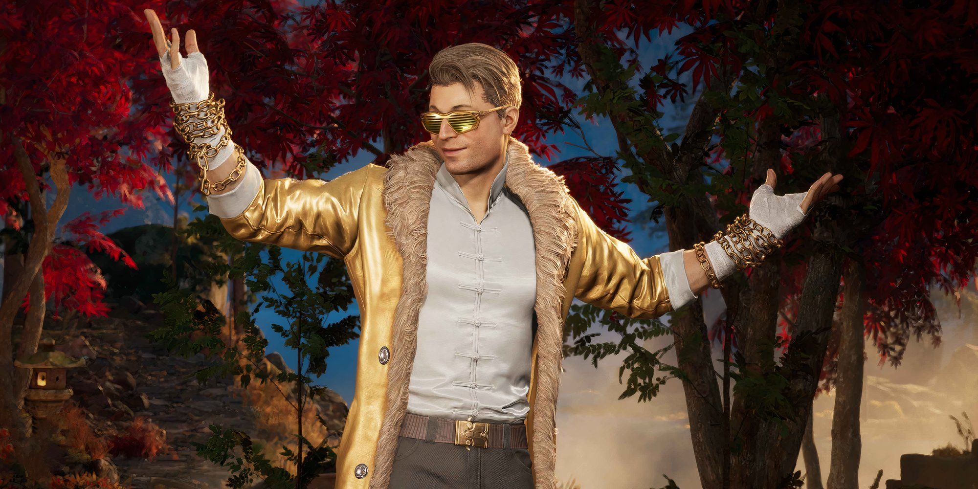 Johnny Cage in the Golden Boy skin in Mortal Kombat 1