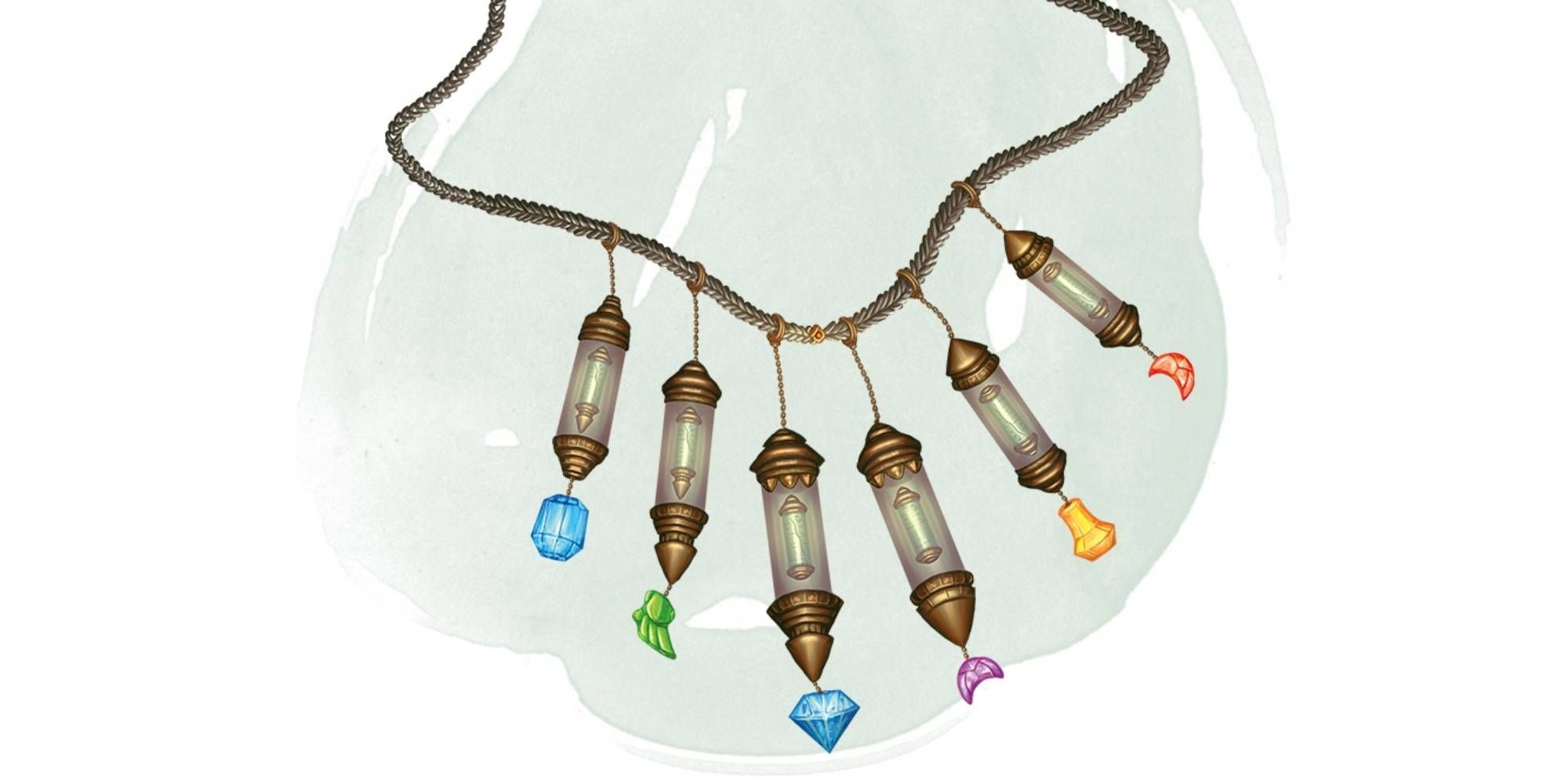 A set of gems attached to small tubes at a necklace.