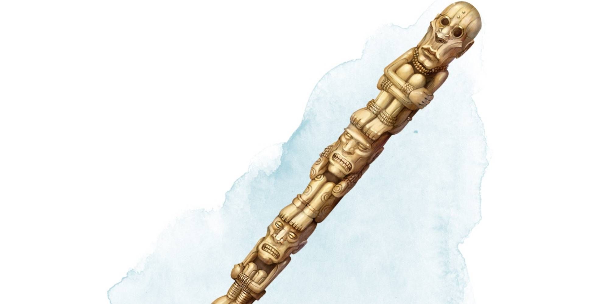 A staff that appears like a small totem pole.