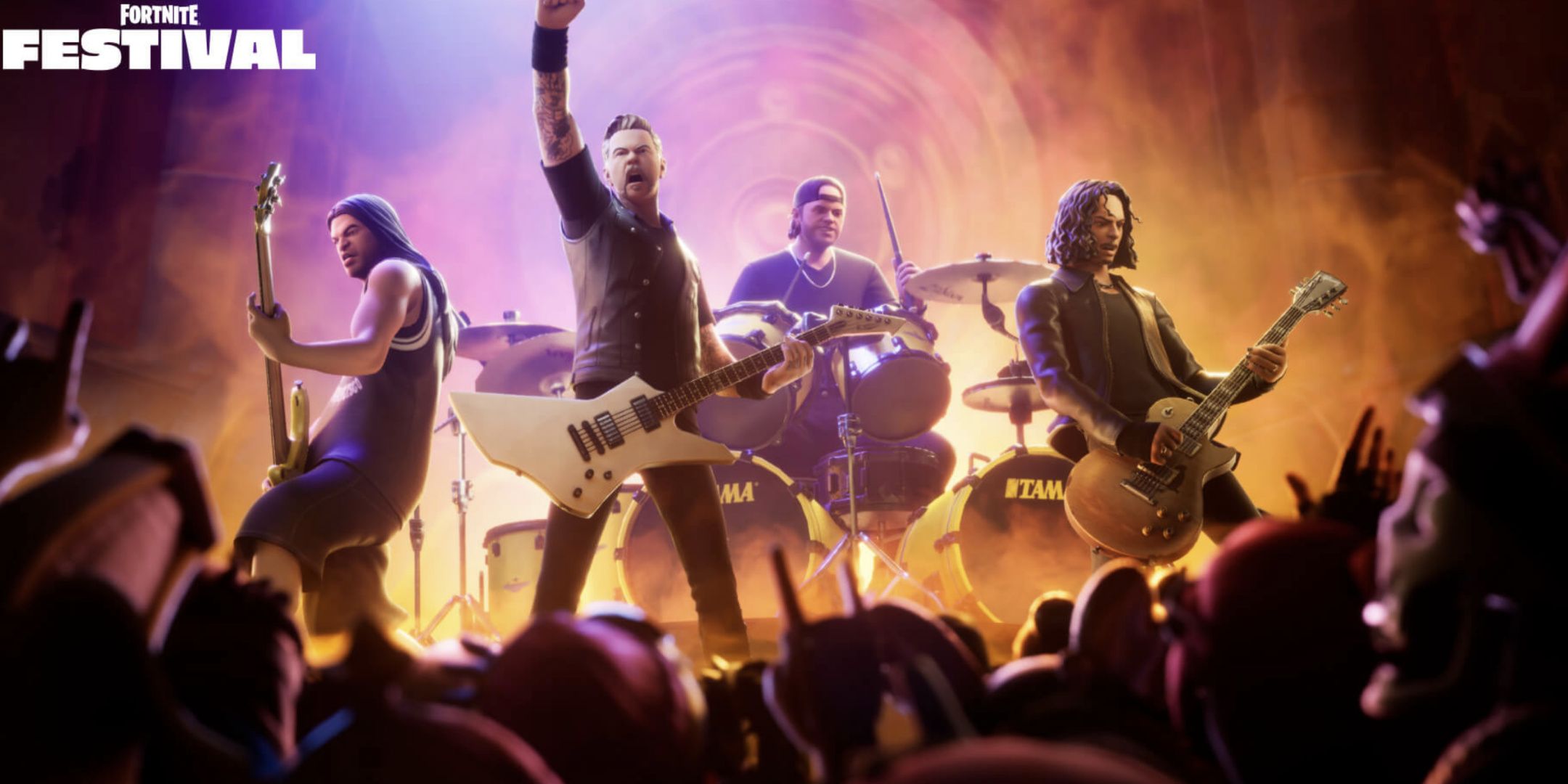 Metallica performs in a Fortnite Promo Image.