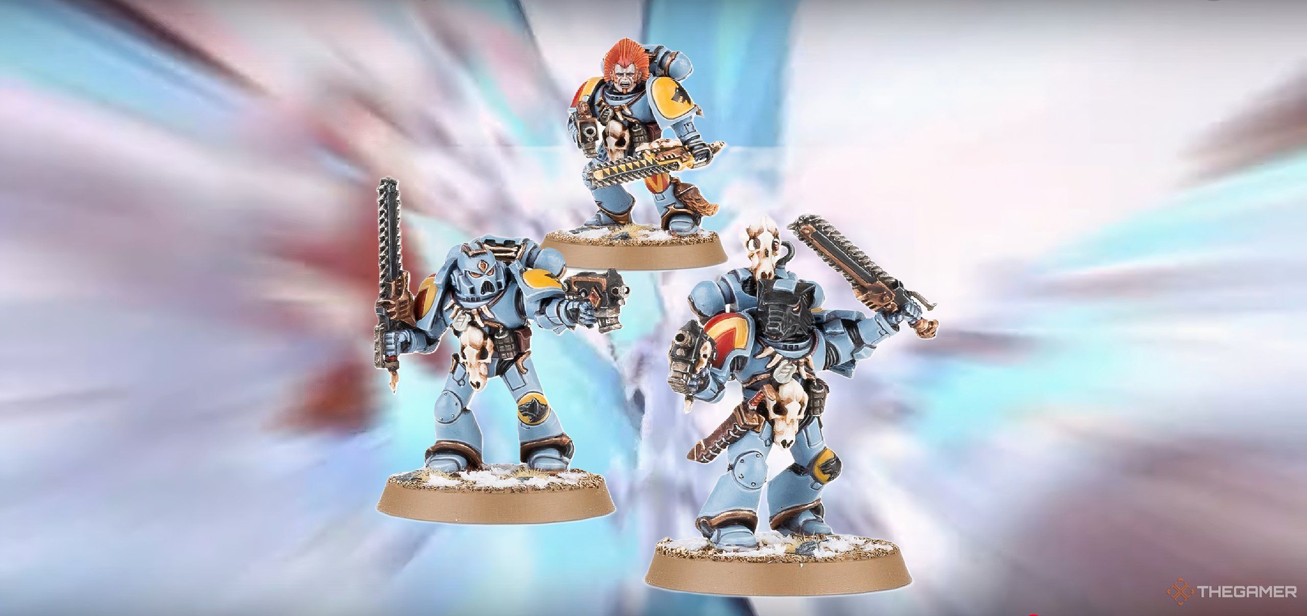 A trio of Space Wolves Blood Claws from Warhammer 40,000 tabletop.