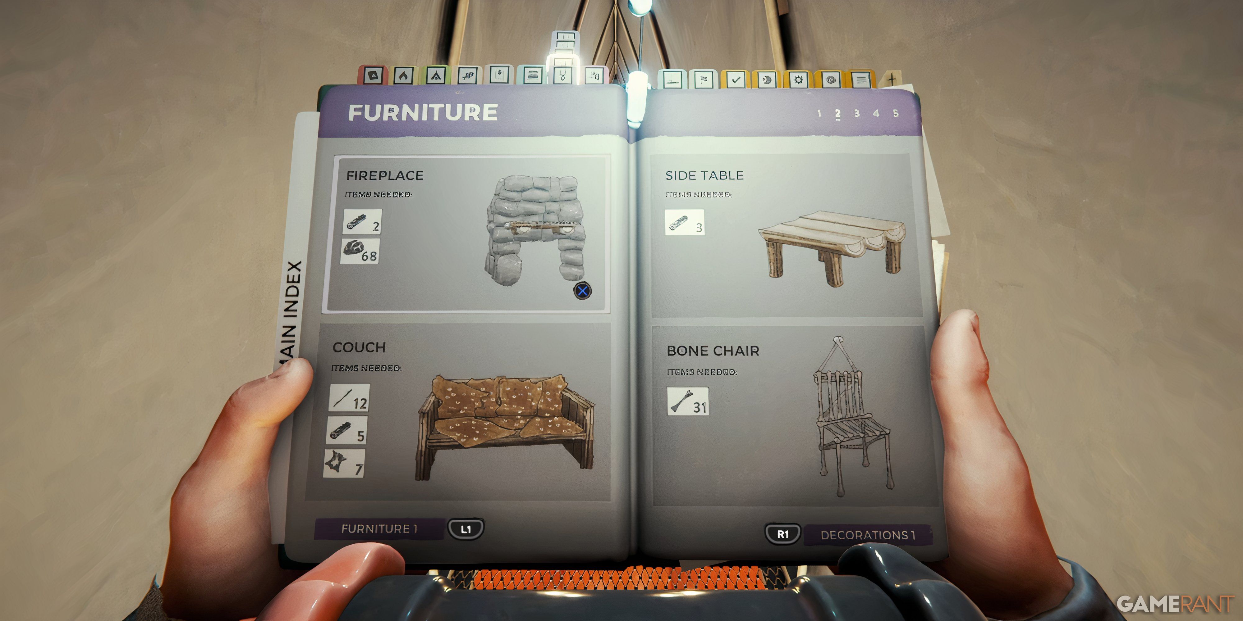 The Forest: 10 Tips For Designing The Best Base Player opening the handbook for furniture blueprints