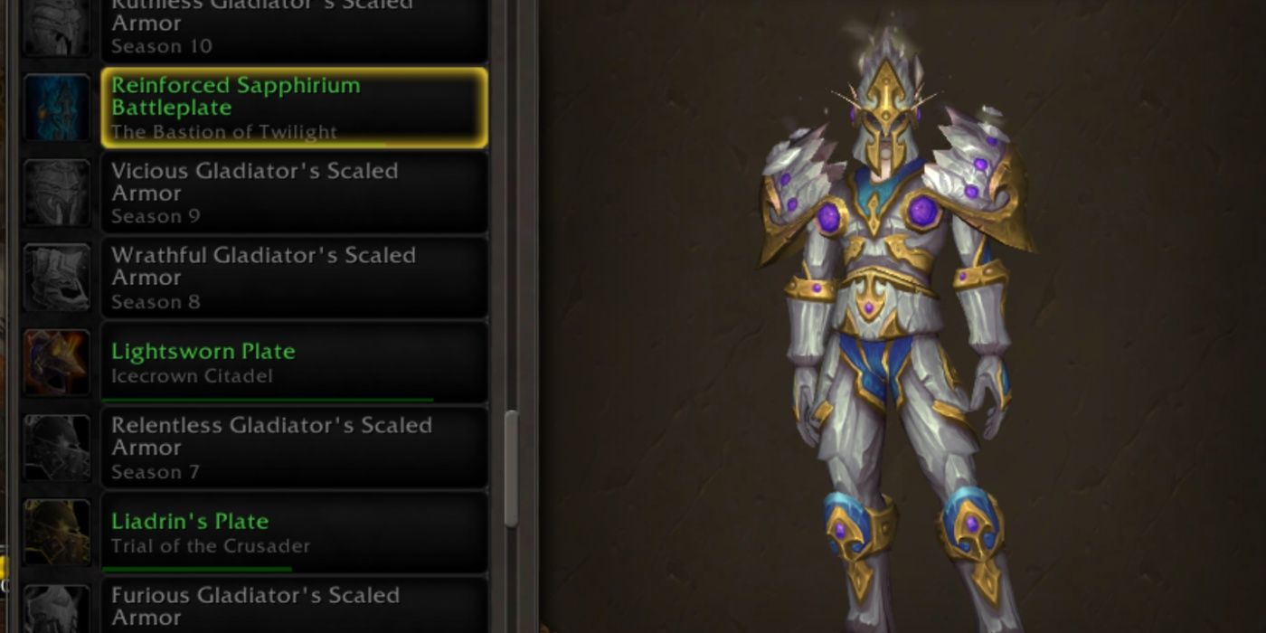 WoW blood elf wearing the Reinforced Sapphirium Battleplate transmog