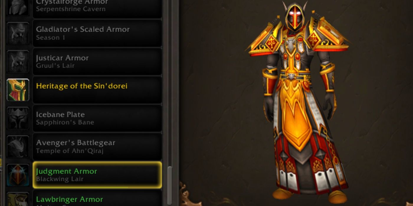 WoW blood elf wearing the Judgment Armor transmog