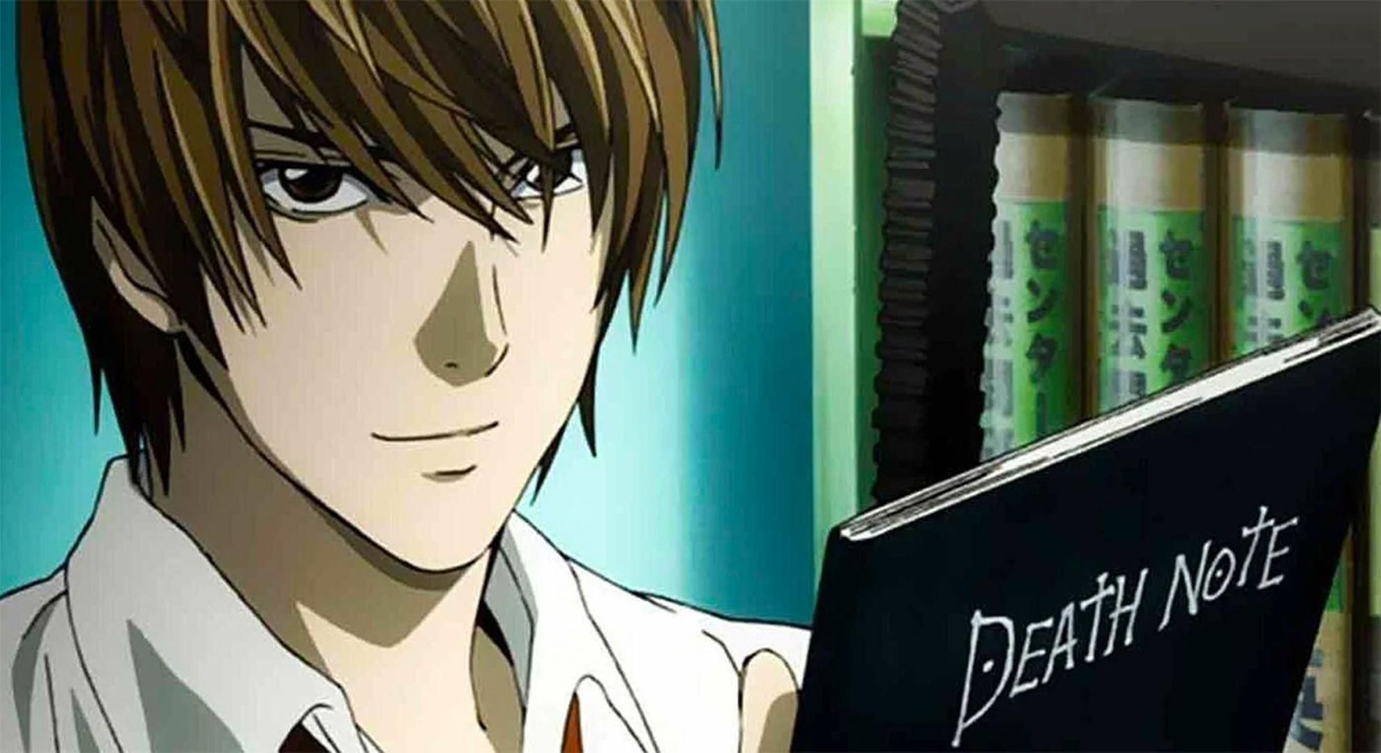 Light Yagami holding the Death Note.