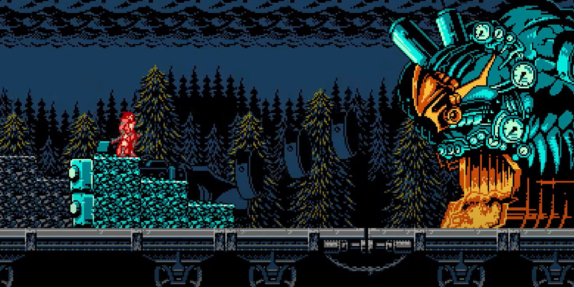 Zangetsu fighting the train boss in Bloodstained Curse of the Moon.