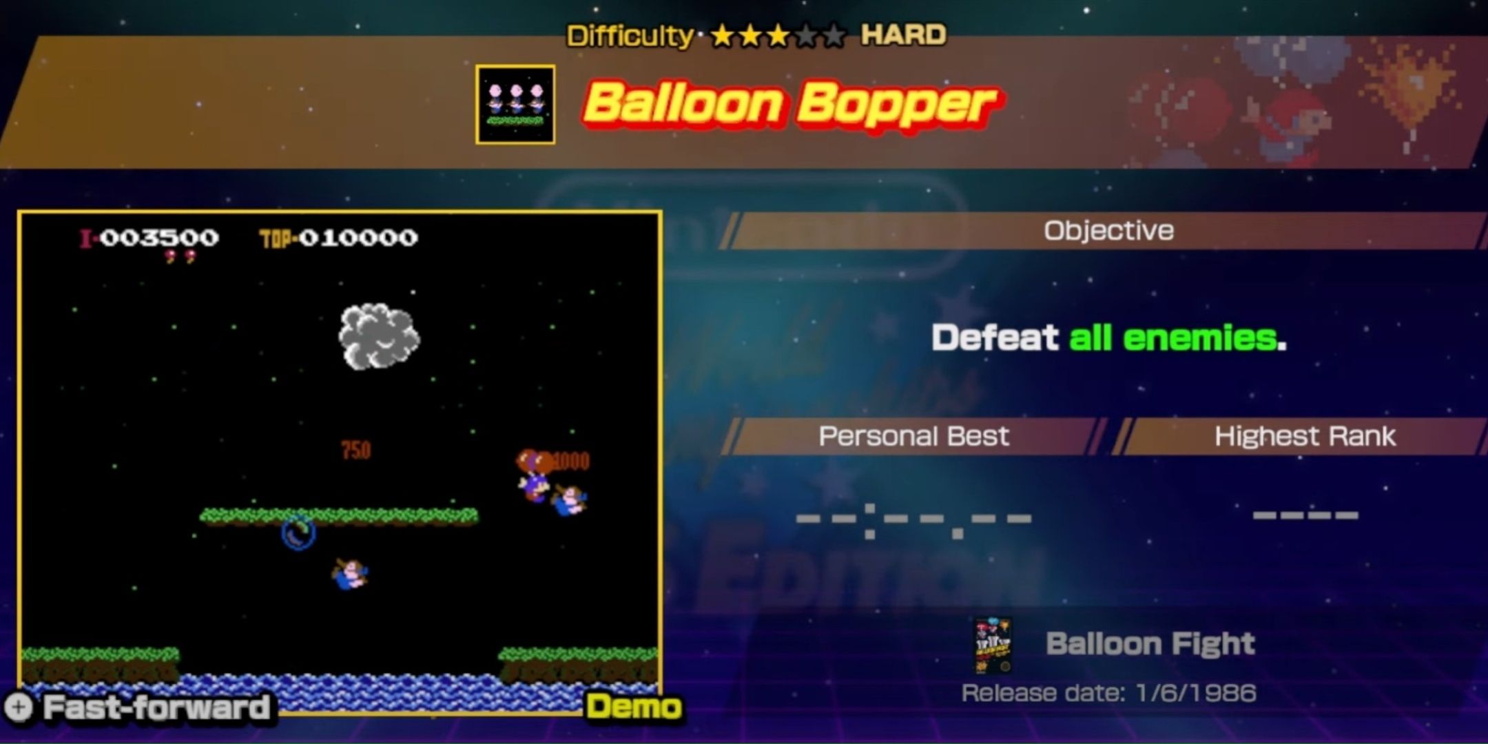 Balloon Fight challenge page from the Nintendo World Championship: NES Edition.