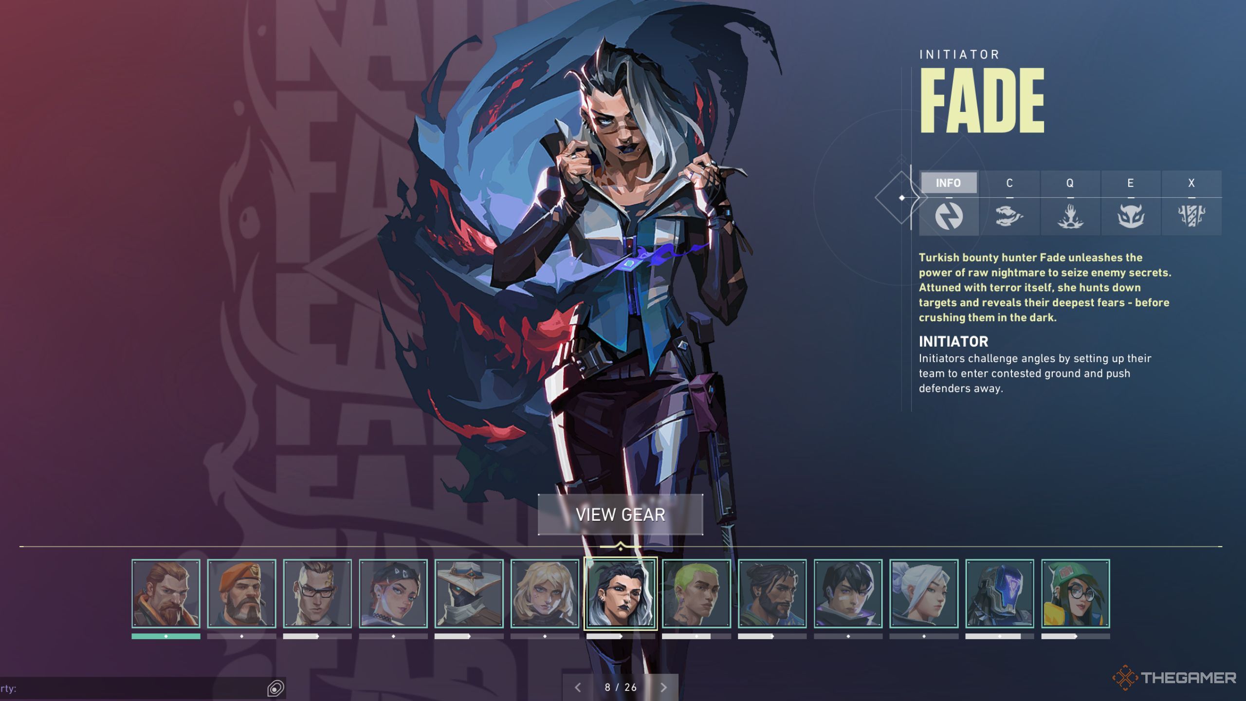 Valorant main menu image of Fade.