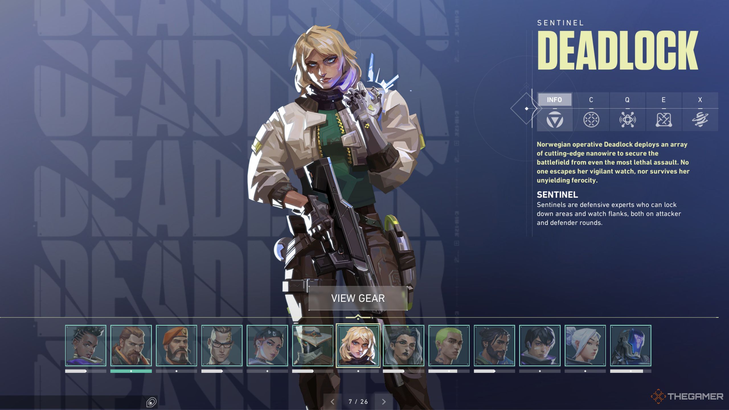 Valorant main menu image of Deadlock.