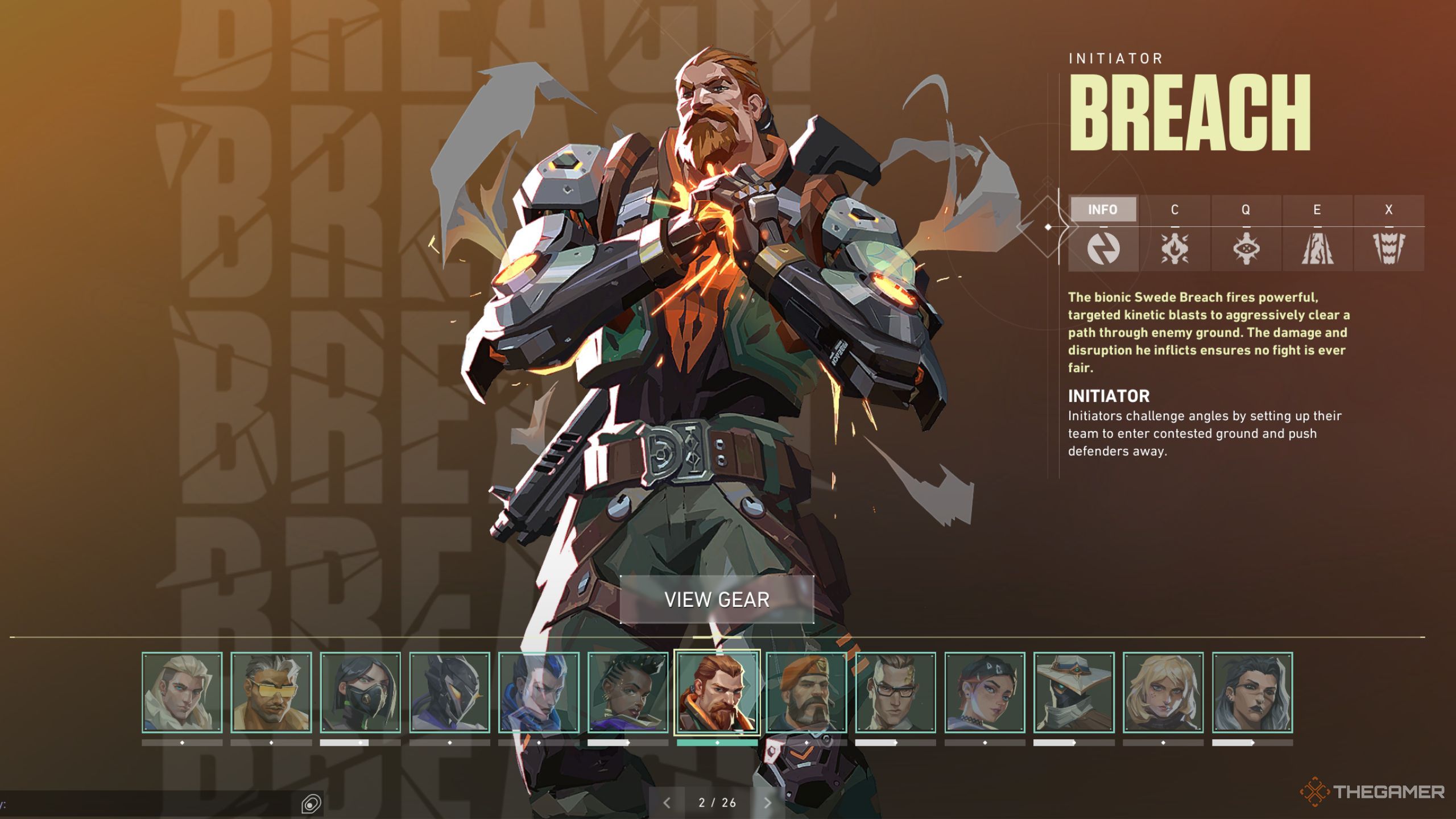 Valorant main menu image of Breach.