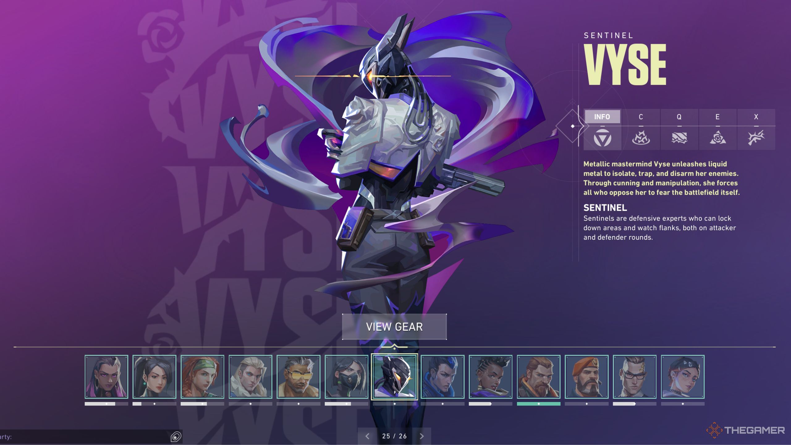 Valorant main menu image of Vyse.