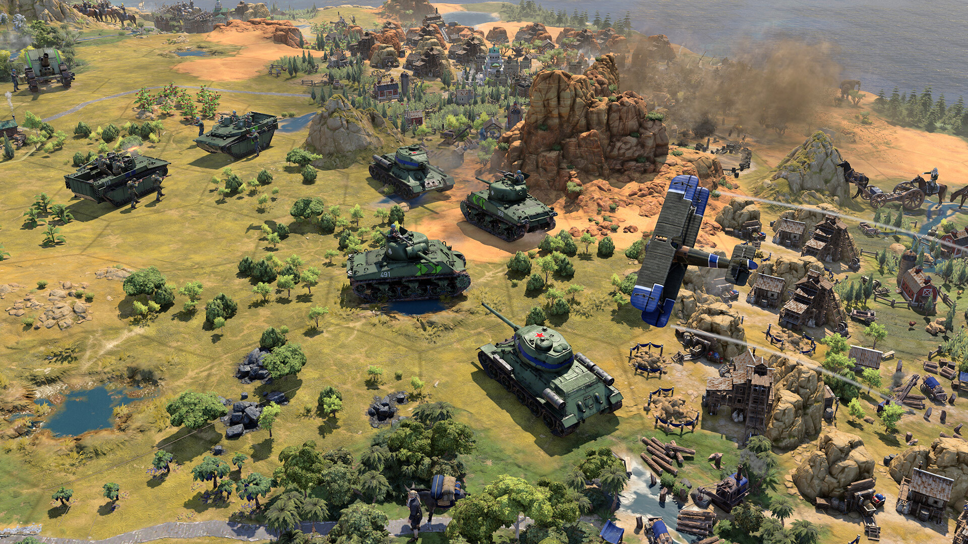 Modern combat with tanks and planes in Sid Meier's Civilization 7