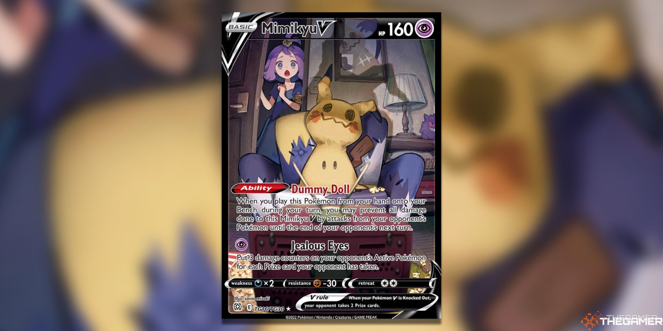 The Brilliant Stars Mimikyu V from the Pokemon TCG.