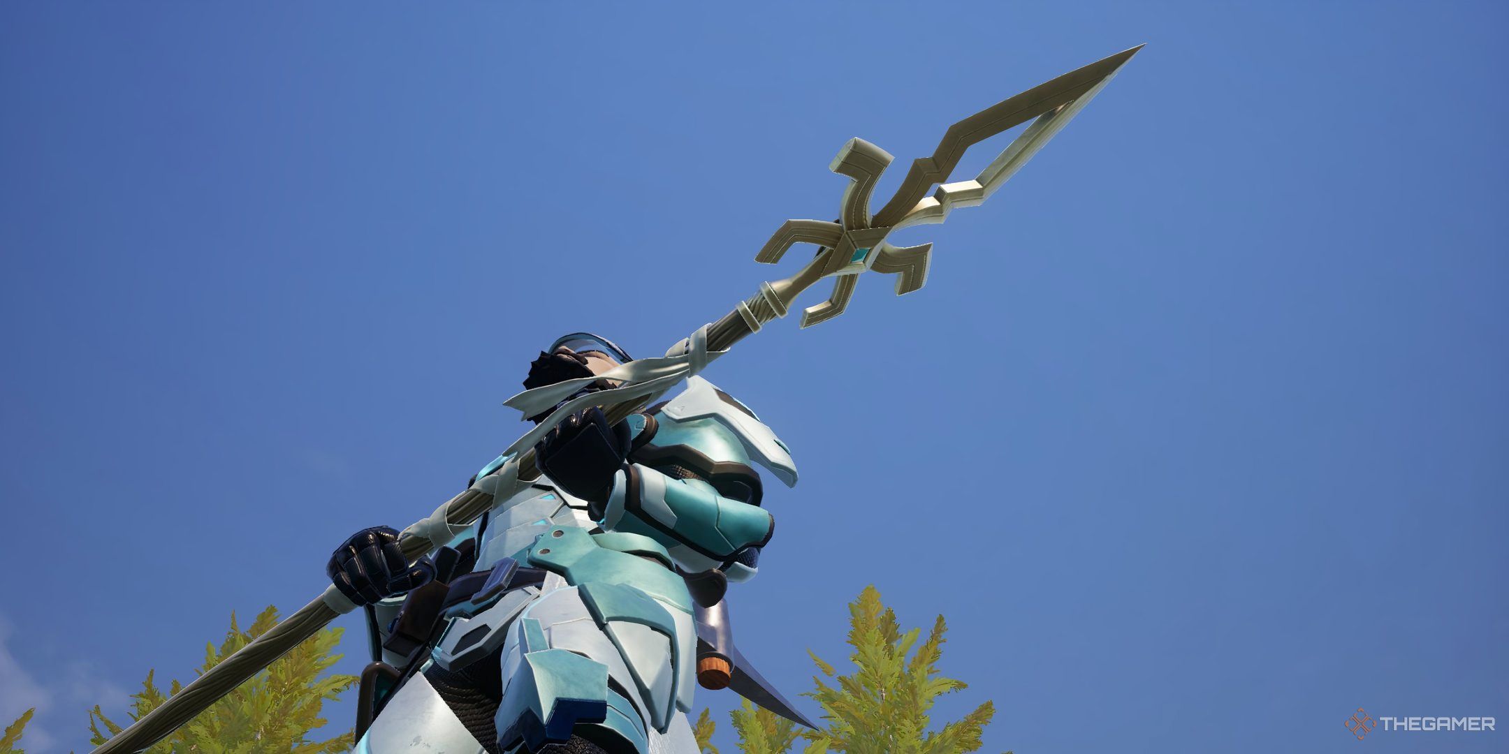 The image shows the player holding Lily's Spear in Palworld.