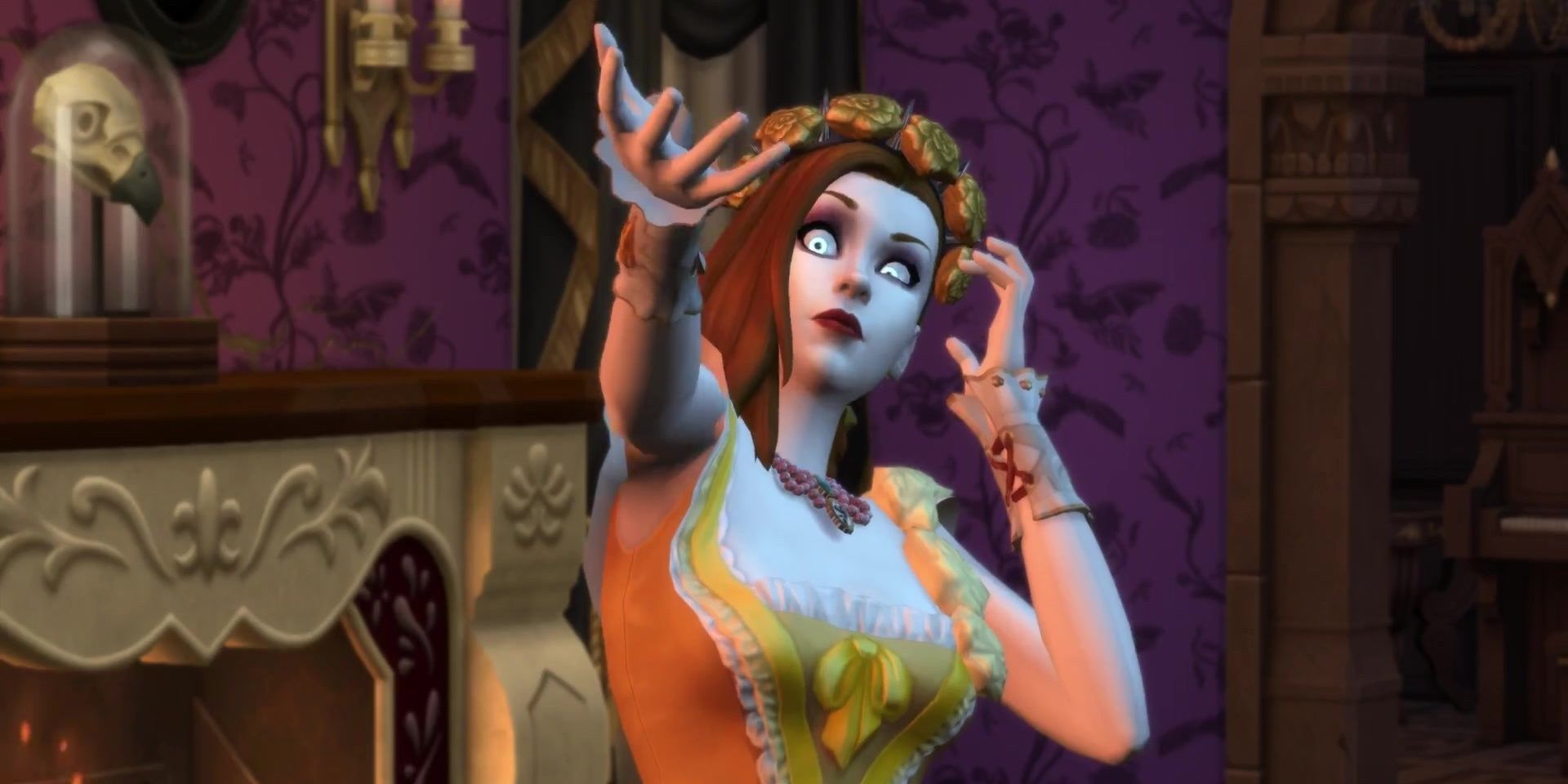 A vampiric Sim appears to be casting some sort of spell—or at least, preparing to cast something.