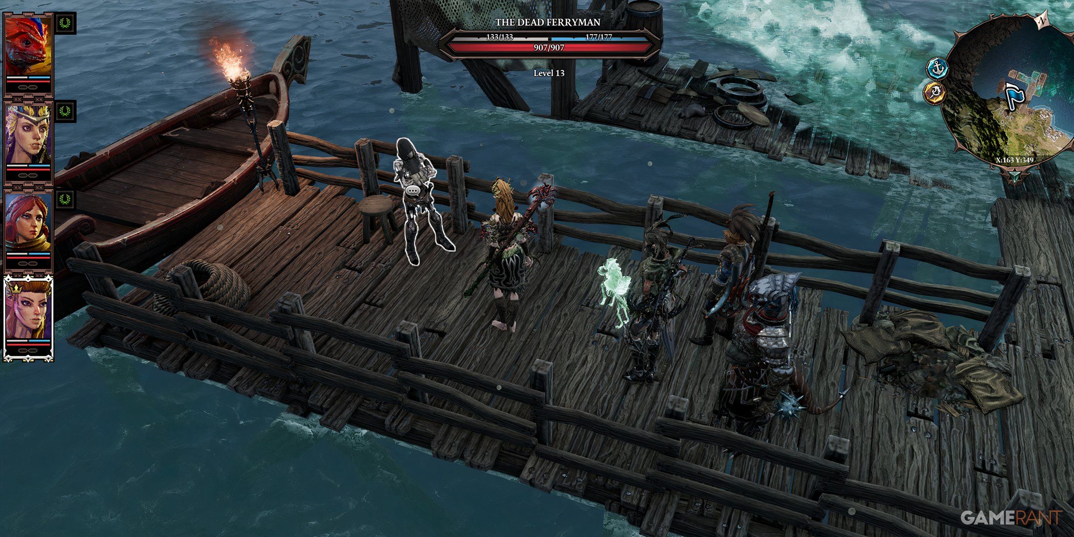 Characters talking to the Unead Ferryman in Divinity: Original Sin 2