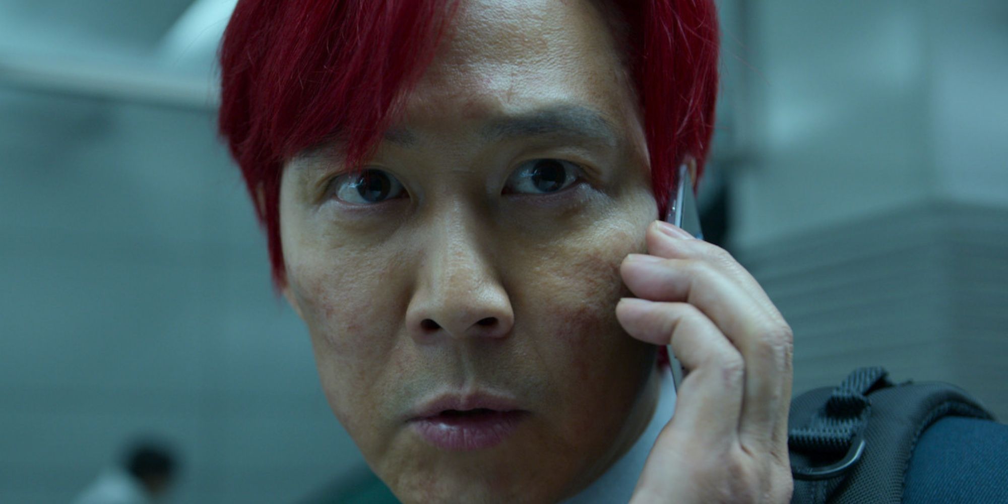 Gi-Hun talking to the Front Man on the phone in the season 1 finale.